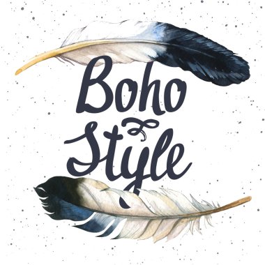 Boho-chic etiketli illüstrasyon. Boho tarzı.