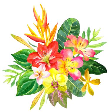 Resimde gerçekçi suluboya çiçekli.