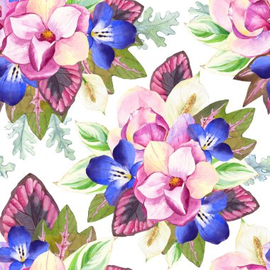 Suluboya tropik çiçekler ile sorunsuz arka plan.