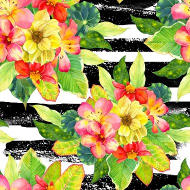 Suluboya tropik çiçekler ile sorunsuz arka plan.