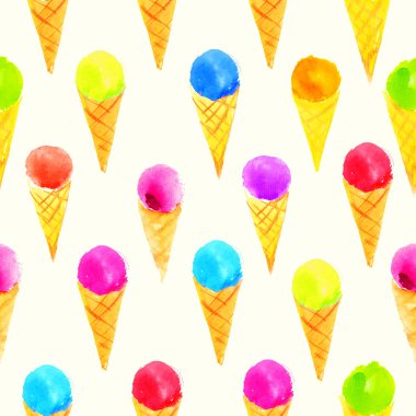 Koni dondurma ile dikişsiz suluboya deseni.