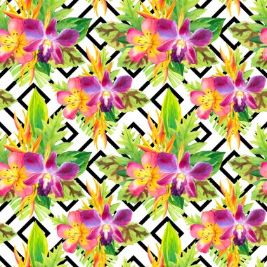 Suluboya tropik çiçekler ile sorunsuz arka plan.