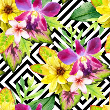 Suluboya tropik çiçekler ile sorunsuz arka plan.