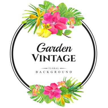 Suluboya tropikal çiçekler ile İllüstrasyon. Vintage bahçe.