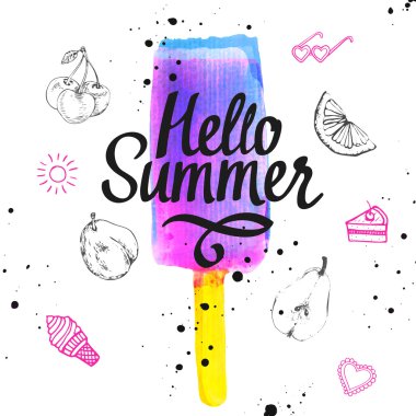 Bir sopa üzerinde dondurma ile Suluboya illüstrasyon.