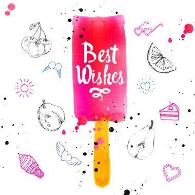 Bir sopa üzerinde dondurma ile Suluboya illüstrasyon.