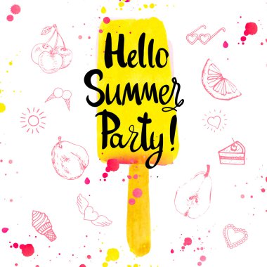 Bir sopa üzerinde dondurma ile Suluboya illüstrasyon.