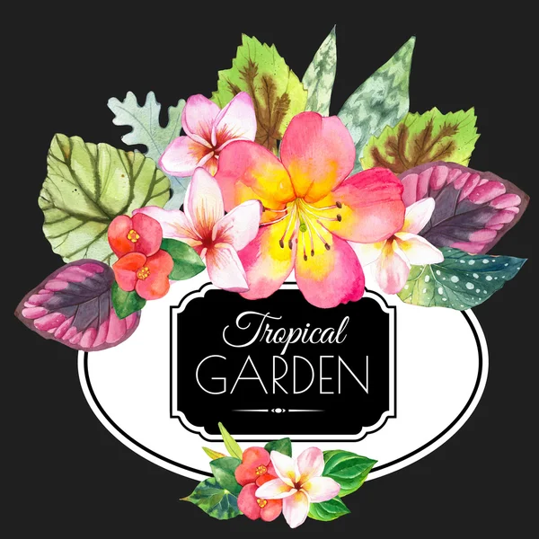 Illustrazione con realistici fiori ad acquerello. Giardino tropicale . — Foto Stock