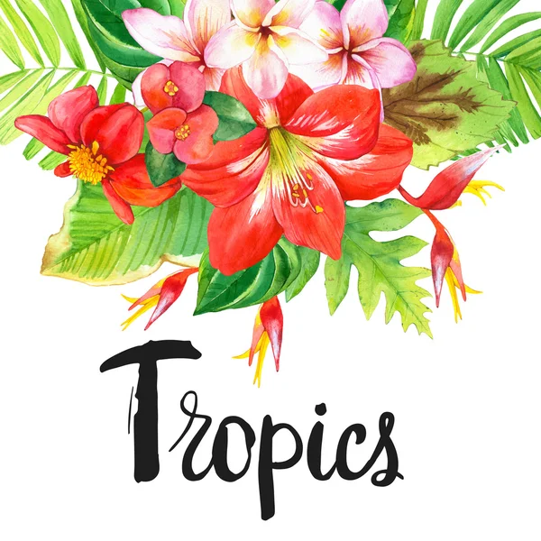 Ilustração com flores aquarela realistas. Trópicos . — Fotografia de Stock