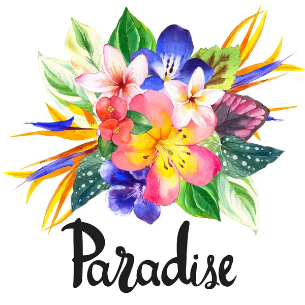 Illustratie met realistische aquarel bloemen. Paradijs. — Stockfoto