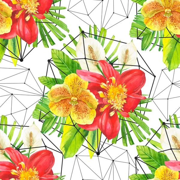 수채화 열 대 꽃으로 완벽 한 배경. — 스톡 사진