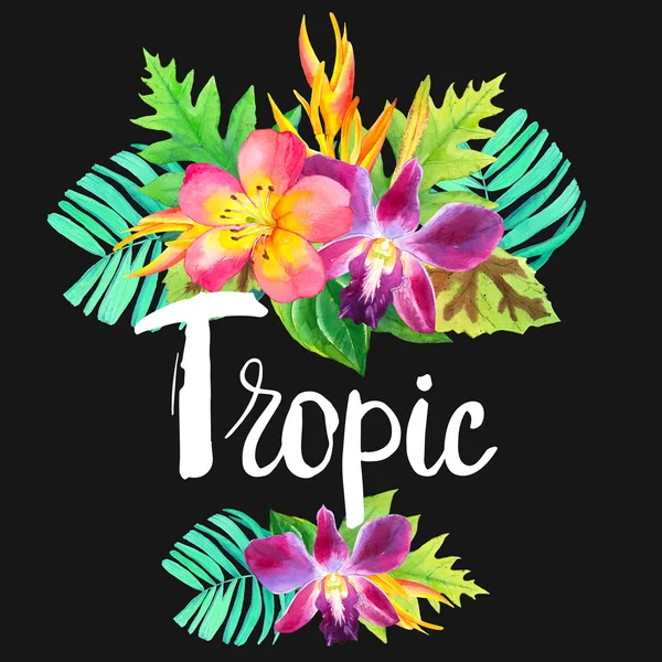 Ilustración con flores tropicales de acuarela. Paraíso de verano . — Foto de Stock