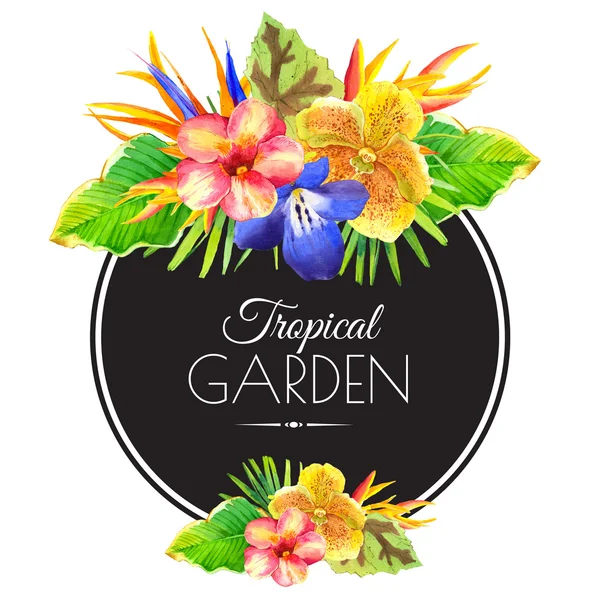 Illustrazione con realistici fiori ad acquerello. Giardino tropicale . — Foto Stock