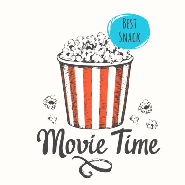 Vektör çizim kroki patlamış mısır kova ile.