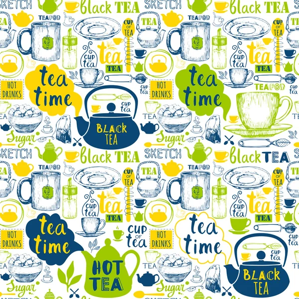 Seamless background with Tea Party symbols. Menu pattern. — Stock Vector