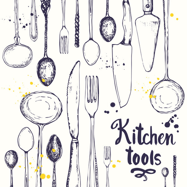 Seamless background with eating utensils. Menu pattern.