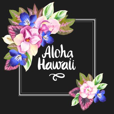 Gerçekçi suluboya çiçekleri ile Çizimler. Botanik illüstrasyon.