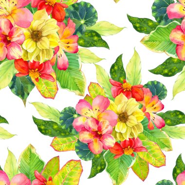 Suluboya tropik çiçekler ile sorunsuz arka plan.