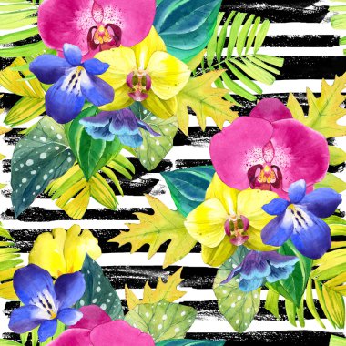 Suluboya tropik çiçekler ile sorunsuz arka plan.