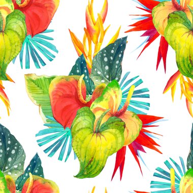 Suluboya tropik çiçekler ile sorunsuz arka plan.