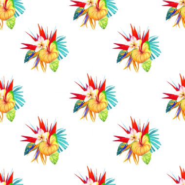 Suluboya tropik çiçekler ile sorunsuz arka plan.