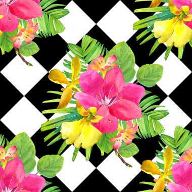 Suluboya tropik çiçekler ile sorunsuz arka plan.