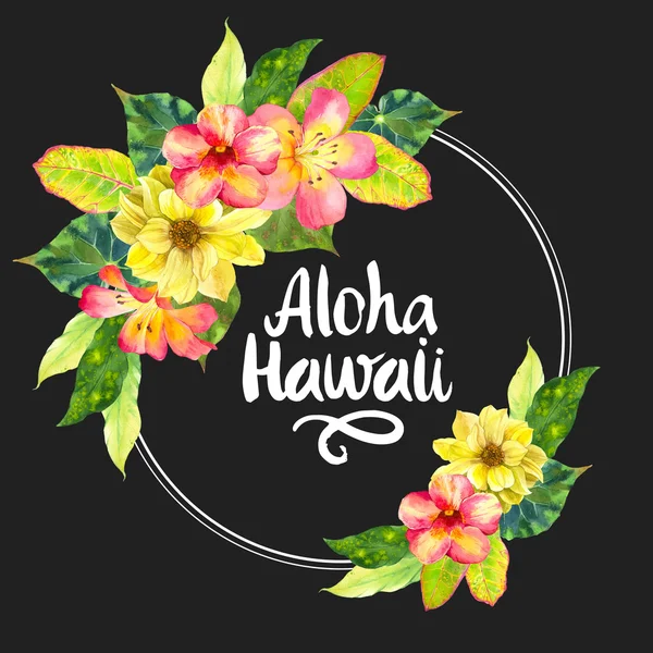 Illustration mit realistischen Aquarellblumen. aloha hawaii. — Stockfoto