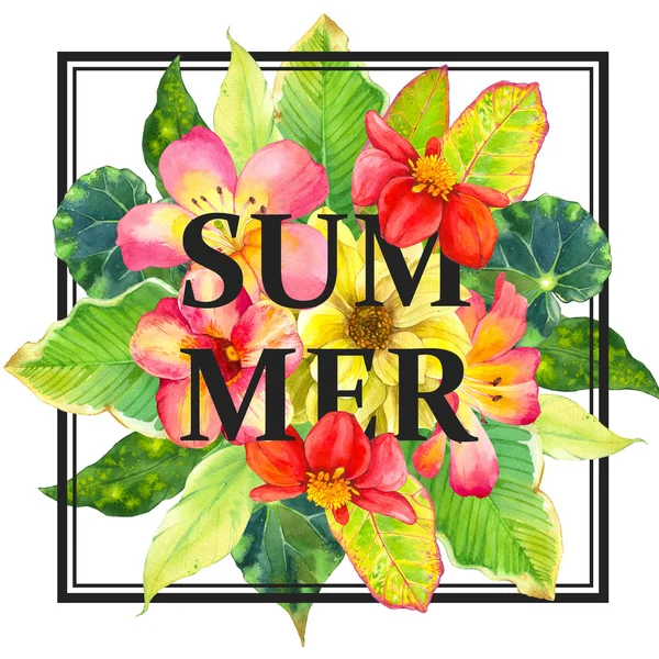 Illustration mit realistischen Aquarellblumen. Sommer. — Stockfoto