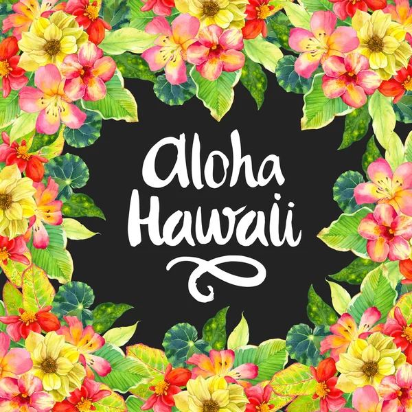 Hawaiian krans met realistische aquarel bloemen. Aloha Hawaii. — Stockfoto