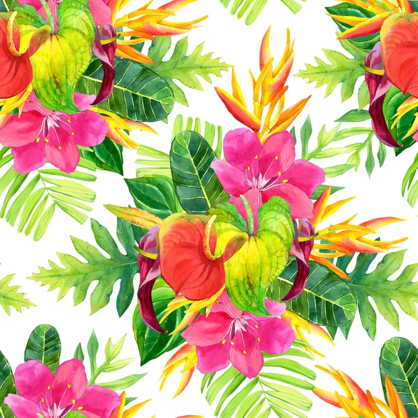 Fondo sin costuras con acuarela flores tropicales . — Foto de Stock