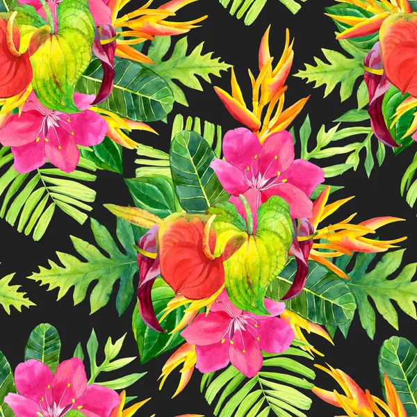 Fondo sin costuras con acuarela flores tropicales . —  Fotos de Stock