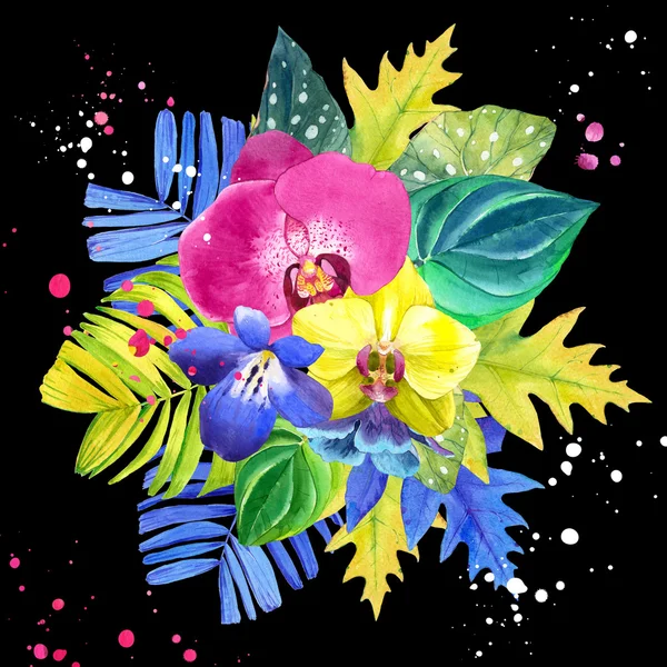 Ilustración de acuarela con flores tropicales . —  Fotos de Stock