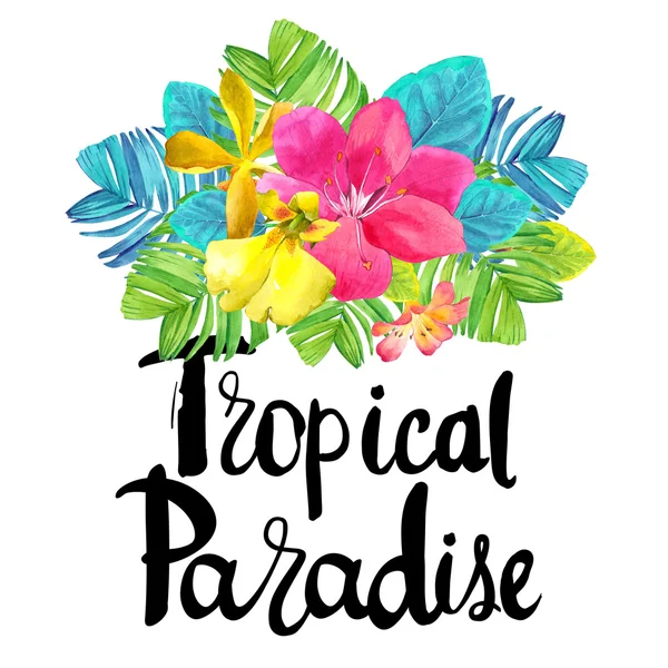 Illustration med akvarell tropiska blommor. Tropical Paradise. — Stockfoto