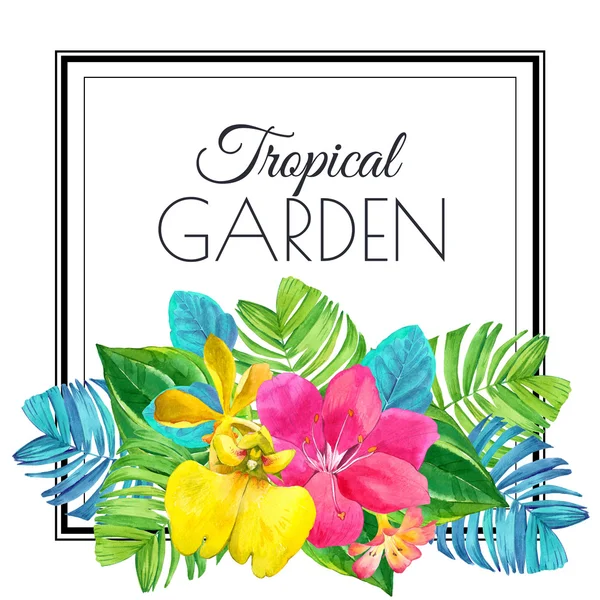 Ilustración con flores tropicales de acuarela. Jardín vintage . — Foto de Stock