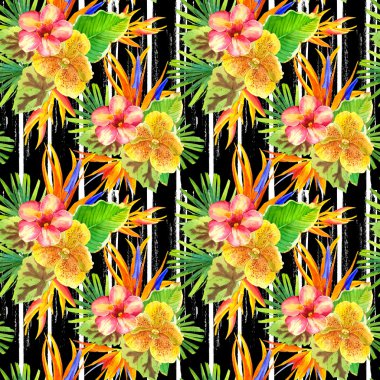 Suluboya tropik çiçekler ile sorunsuz arka plan.