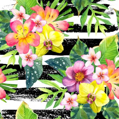 Suluboya tropik çiçekler ile sorunsuz arka plan.