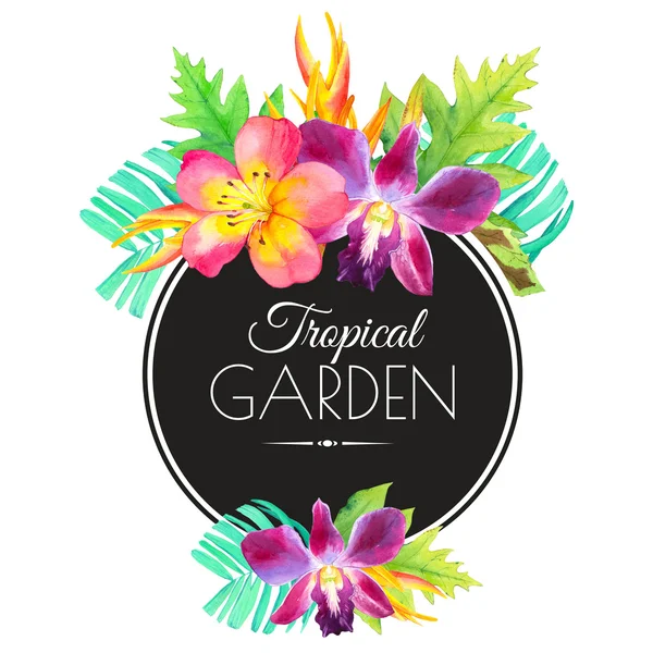Illustrationen med akvarell tropiska blommor. Sommarparadis. — Stockfoto
