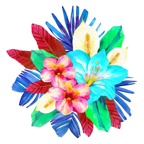 Illustration with realistic watercolor flowers. — Stock Photo, Image