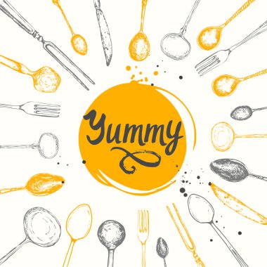 Arka plan, mutfak eşyaları yeme ile sorunsuz. Menü model.