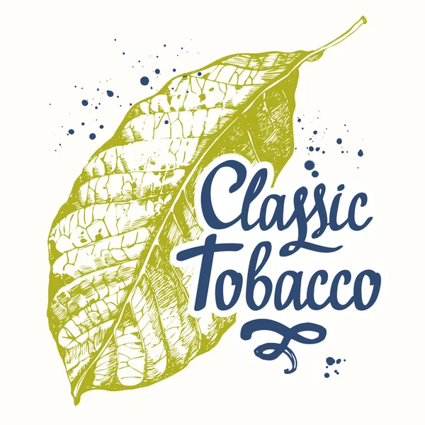 Vector illustration with tobacco leaf in sketch style. — Stock Vector