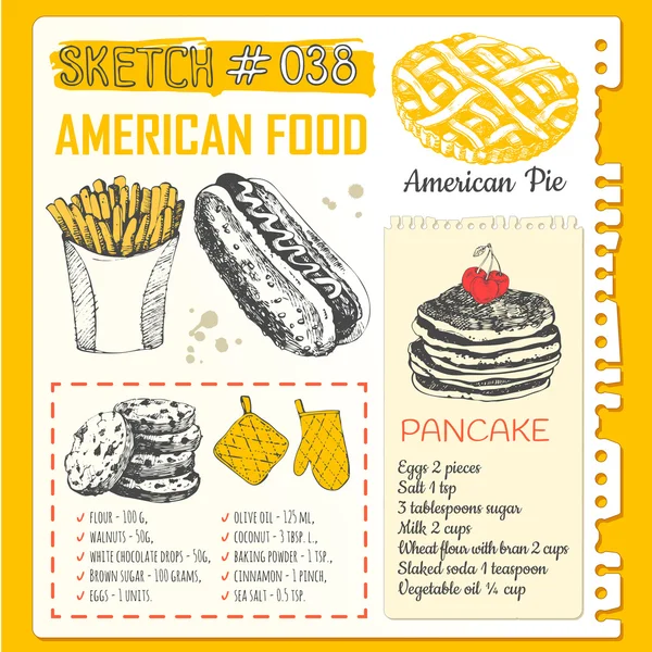 Cuaderno de bocetos de alimentos con los Estados Unidos tradicionales  . — Archivo Imágenes Vectoriales