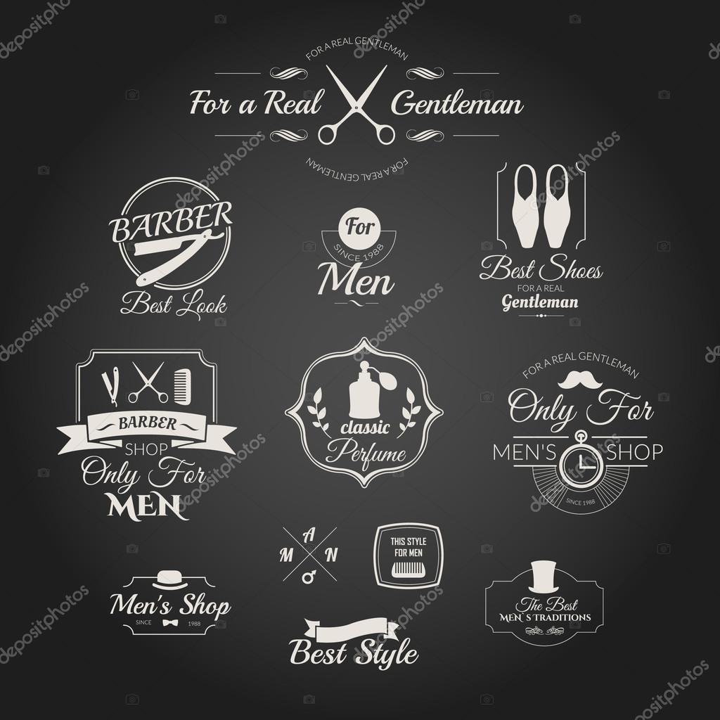 Set of vintage barber shop logo, badges and design element. Gentleman set.  Icons for your design.
