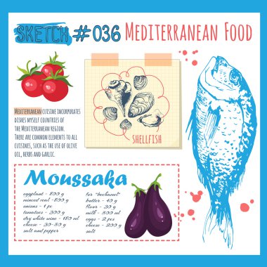 Akdeniz geleneksel ürünler ve yemek tarifleri ile Gıda sketchbook.