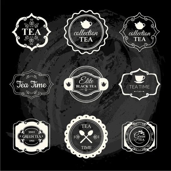 Vektorillustration mit Tee-Logo und Etiketten. — Stockvektor