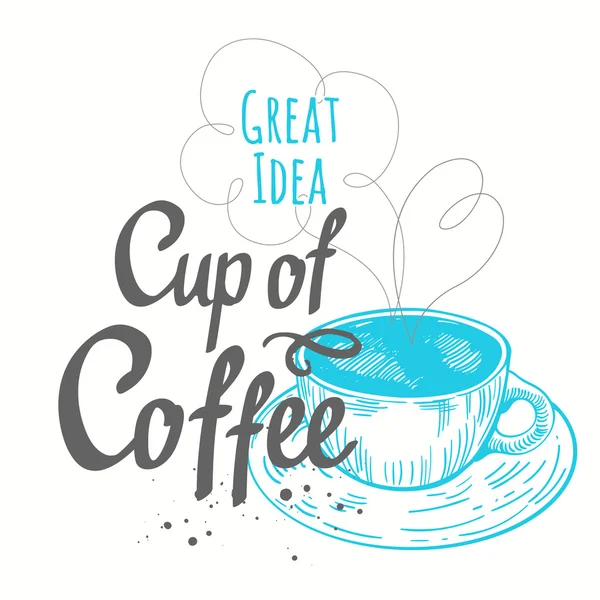 Ilustración vectorial con taza de café en estilo sketch . — Vector de stock