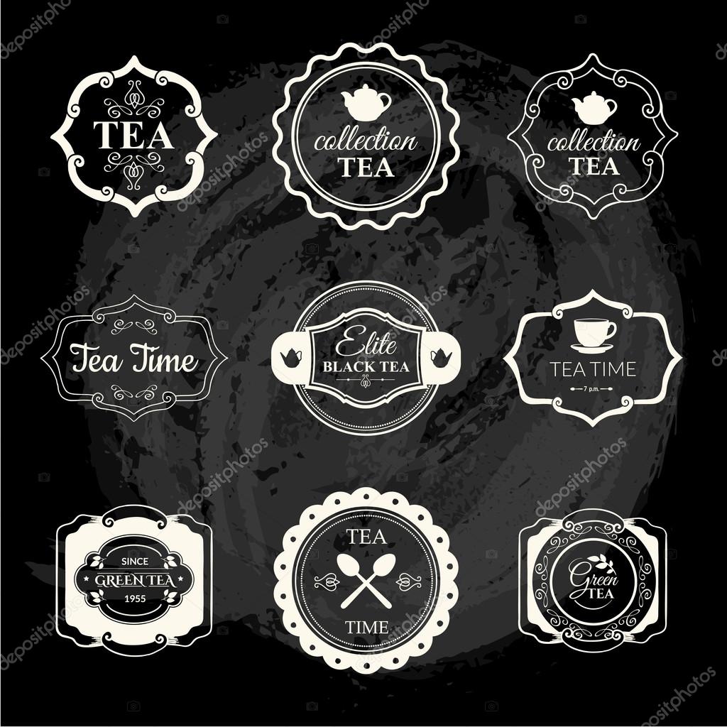 Simple symbols with cup and teapot. Traditions of tea time. Decorative elements for your design. Black and white style.