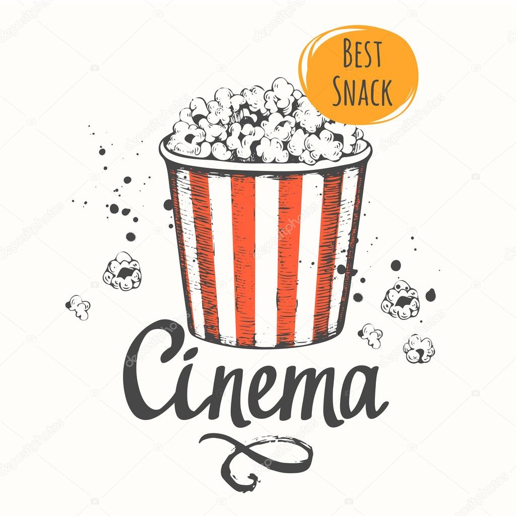 Sketch design. Cinema snack. Hand drawn fast food. Cinema.