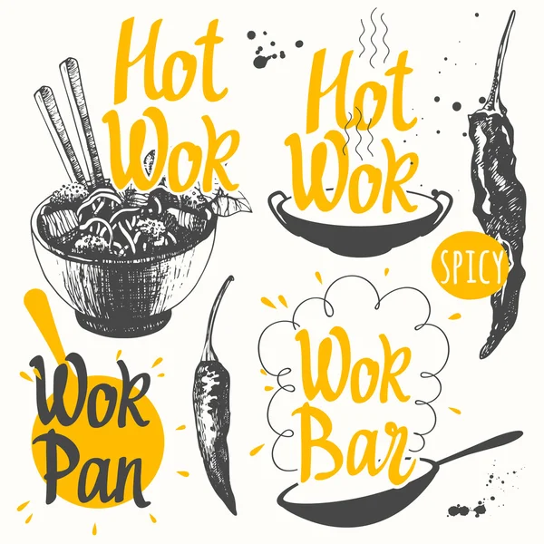 Vector εικονογράφηση τροφίμων με προϊόντα wok. — Διανυσματικό Αρχείο
