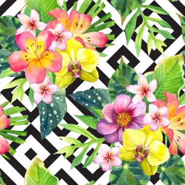 tropikal çiçekler ile sorunsuz arka plan.