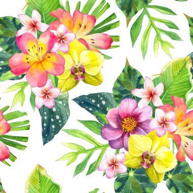 tropikal çiçekler ile sorunsuz arka plan.